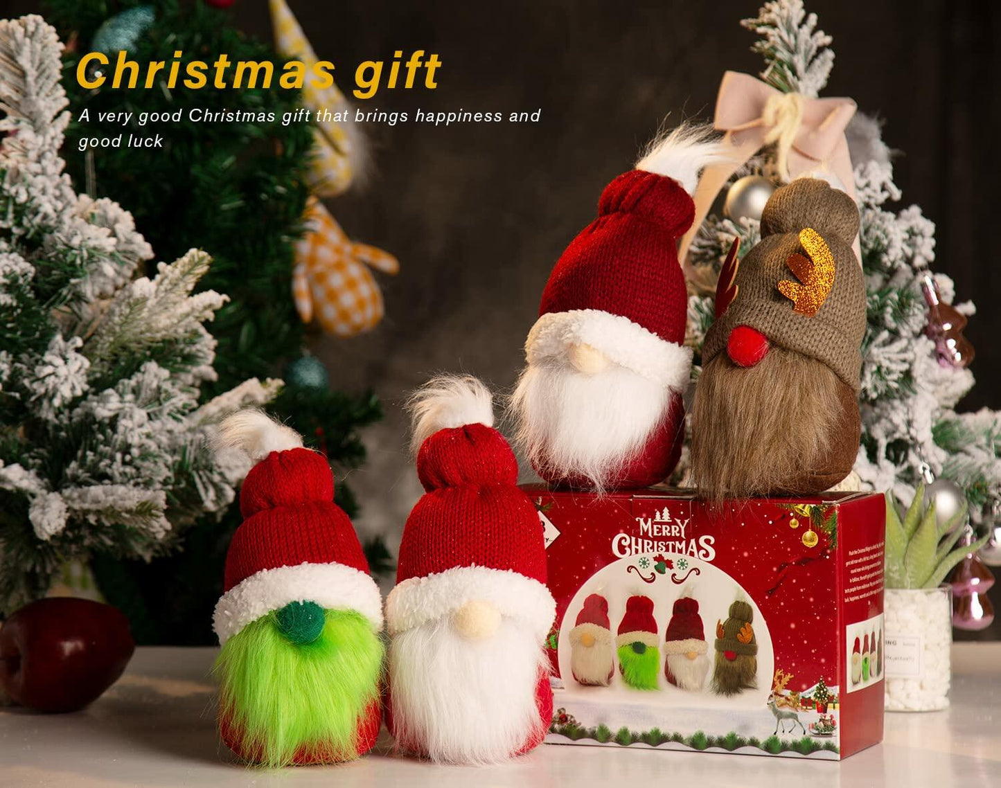 BWFY Rudolph Doll Christmas Decoration Indoor 4pcs Holiday Gift Set