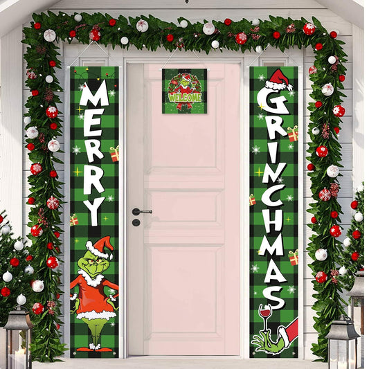 Griinchs Christmas Banner Set of 3 Indoor Outdoor Xmas Porch Wall Decor
