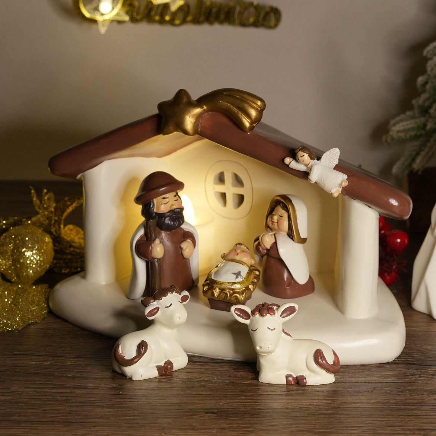 WANCHIY Nativity Set 13 Pieces Indoor Christmas Decoration Cute Manger