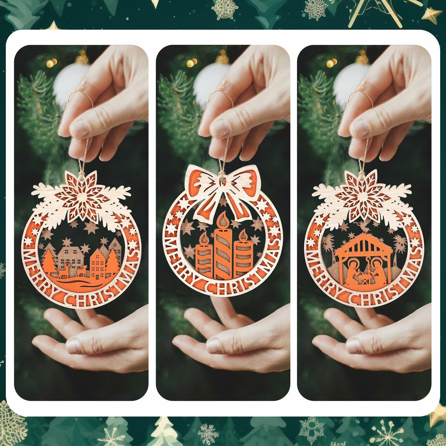 Wooden Christmas Tree Ornaments Hanging Decorations Home Indoor Party Decor
