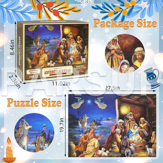 Christmas Advent Calendar 2025 1000pcs Nativity Jigsaw Puzzle 27.6x19.7in