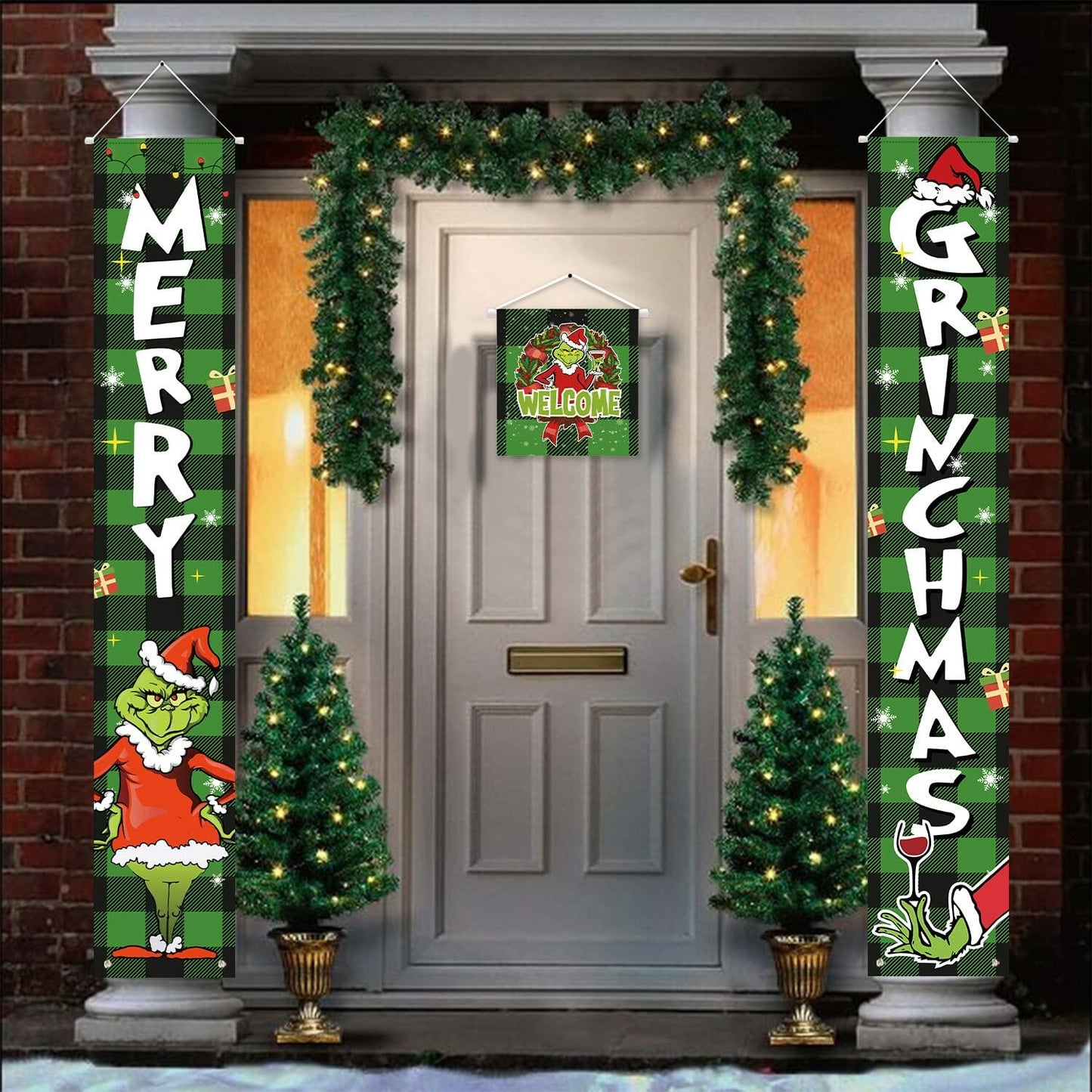 Griinchs Christmas Banner Set of 3 Indoor Outdoor Xmas Porch Wall Decor