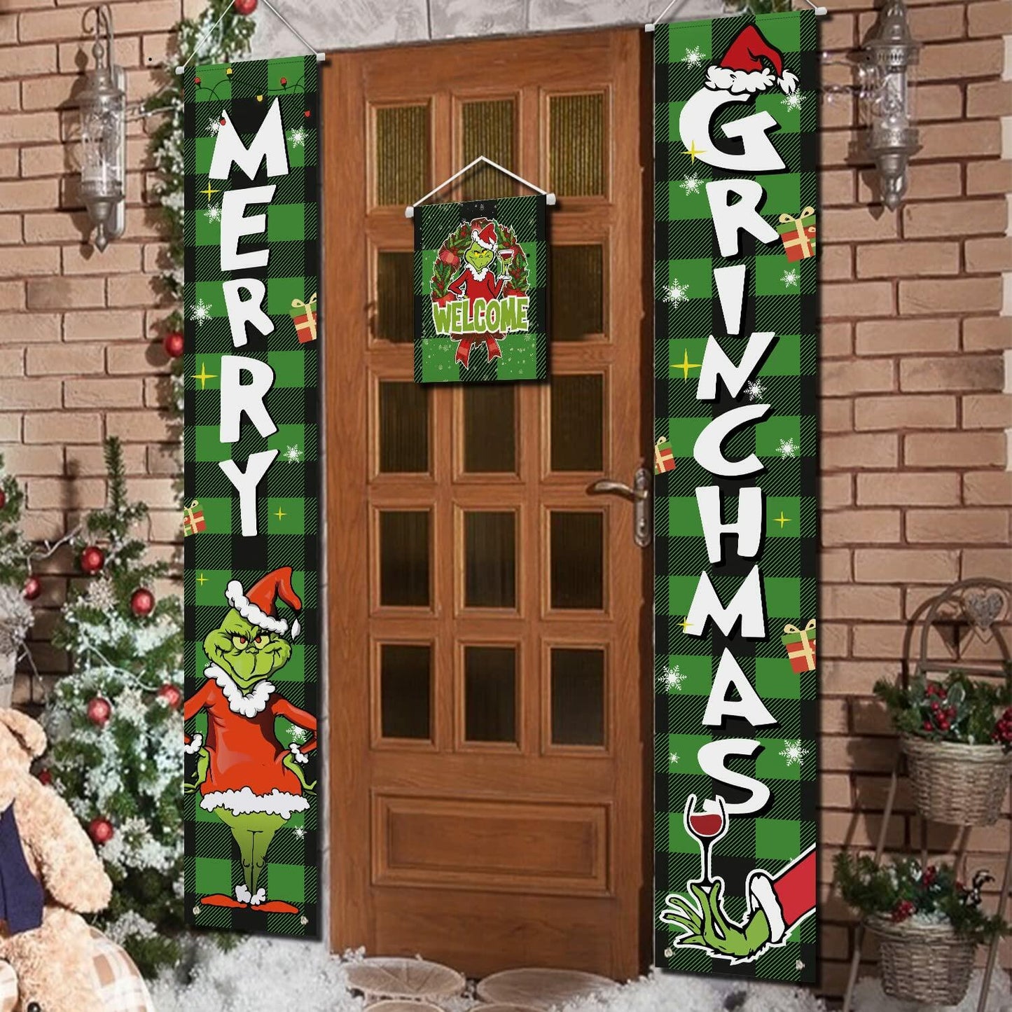 Griinchs Christmas Banner Set of 3 Indoor Outdoor Xmas Porch Wall Decor