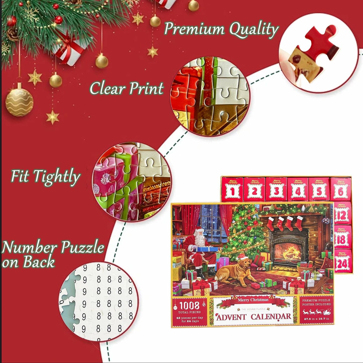 Puzzle Advent Calendar 2024 1008PCS 24 Days Countdown 27.56x19.68 Inch