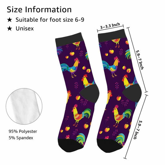 Samgula Multicolor Rooster Crew Socks Purple Rural Berry Colorful Size 6-8