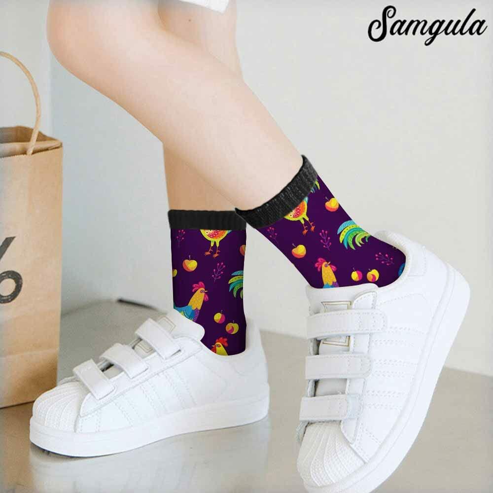 Samgula Multicolor Rooster Crew Socks Purple Rural Berry Colorful Size 6-8