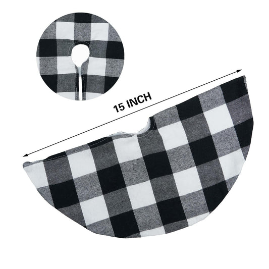 4 Pack Christmas Tree Skirt 15" Black White Buffalo Plaid Holiday Decor