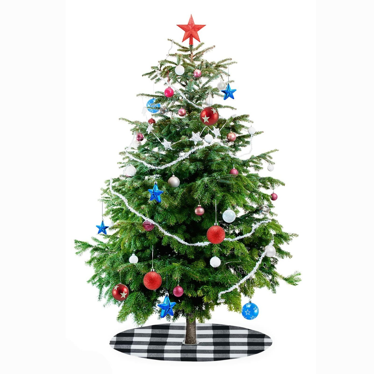 4 Pack Christmas Tree Skirt 15" Black White Buffalo Plaid Holiday Decor