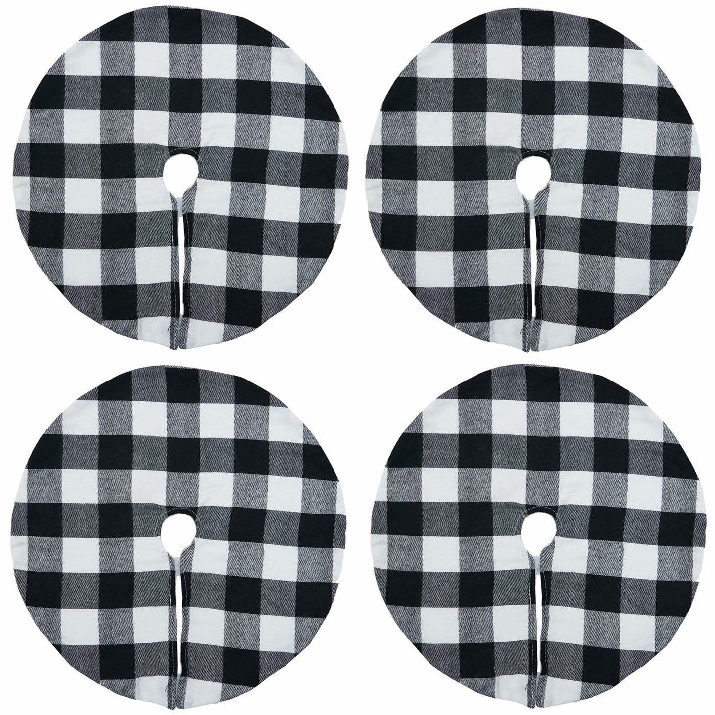 4 Pack Christmas Tree Skirt 15" Black White Buffalo Plaid Holiday Decor