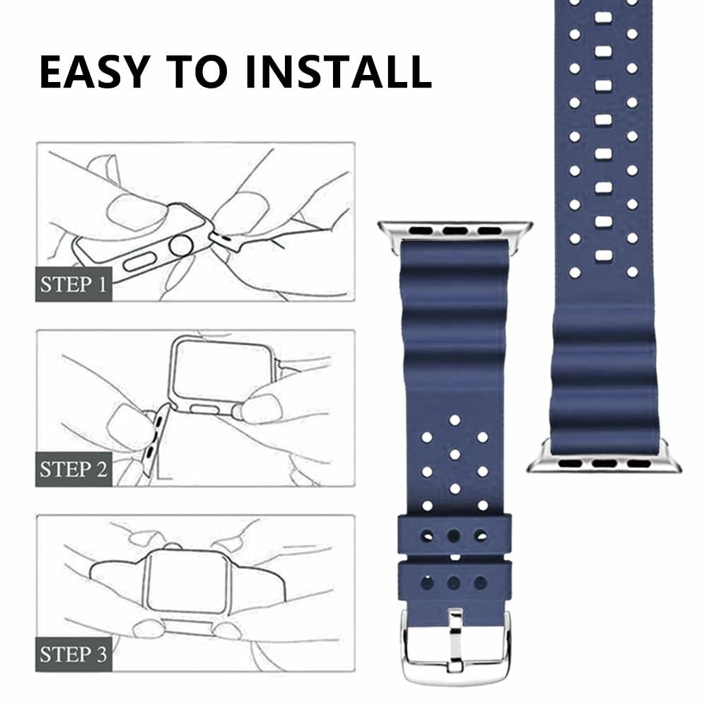 Narako Silicone Sport Watch Bands for Apple Watch 38-49mm Series 3-9 Navy