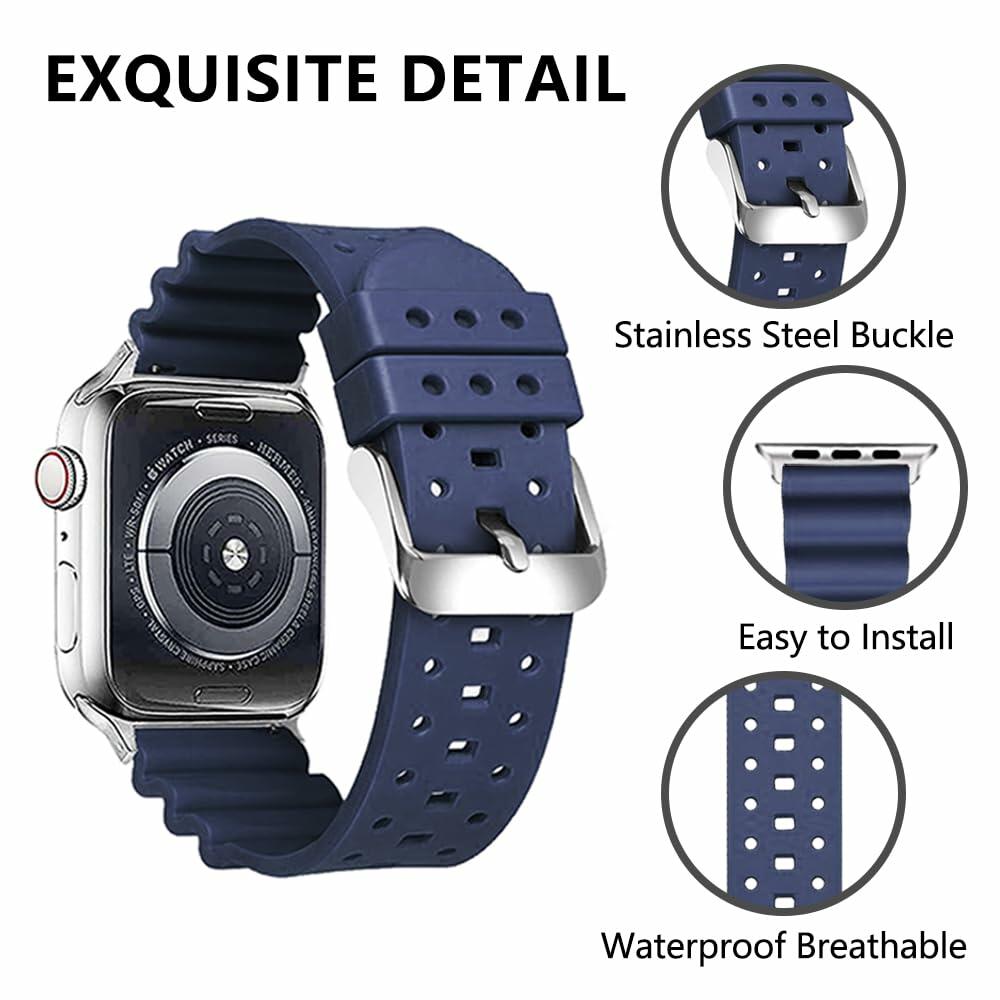 Narako Silicone Sport Watch Bands for Apple Watch 38-49mm Series 3-9 Navy