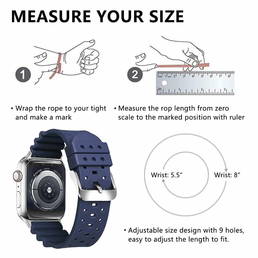 Narako Silicone Sport Watch Bands for Apple Watch 38-49mm Series 3-9 Navy