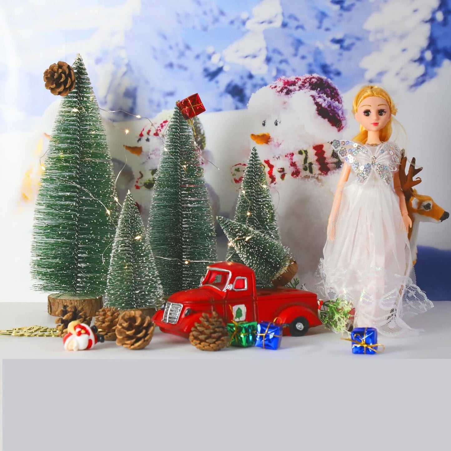 Bottle Brush Mini Christmas Trees Green 4pcs Pine Desktop Craft Decor