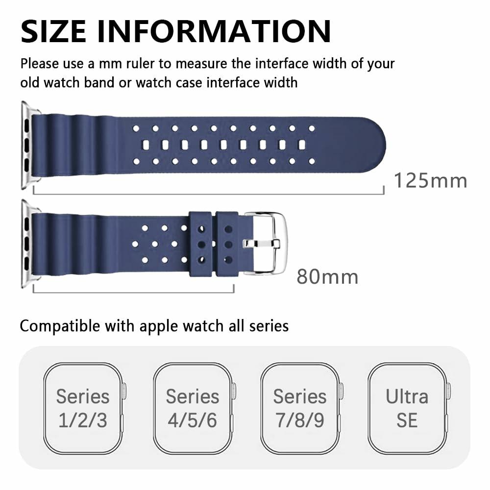 Narako Silicone Sport Watch Bands for Apple Watch 38-49mm Series 3-9 Navy