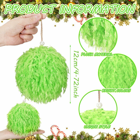 Syhood 2 Pcs Green Furry Large Christmas Ball Ornaments 4.72in