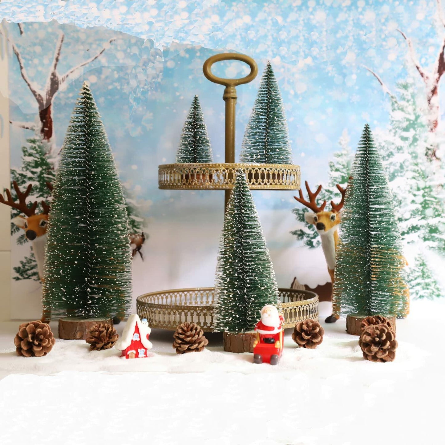 Bottle Brush Mini Christmas Trees Green 4pcs Pine Desktop Craft Decor