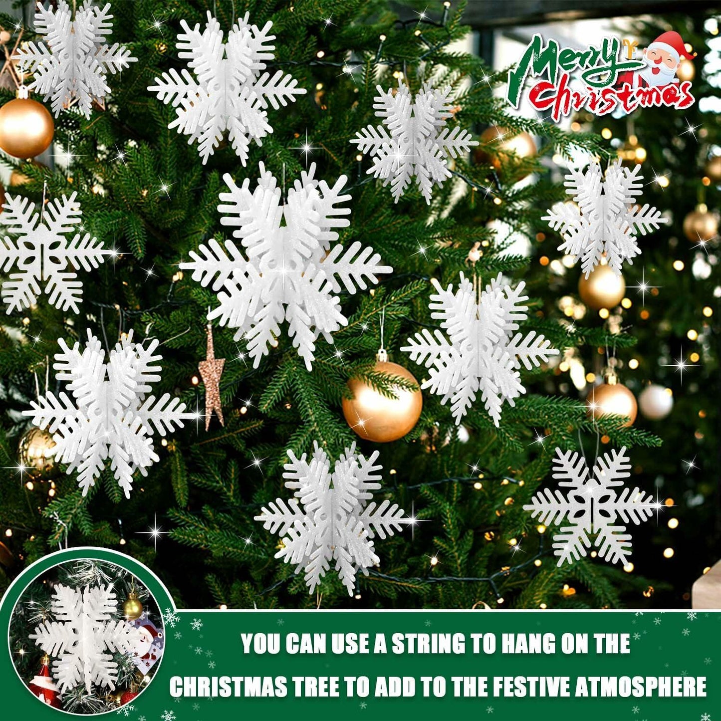 8 PCS 3D Glitter Snowflake Decorations White Christmas Tabletop Decor