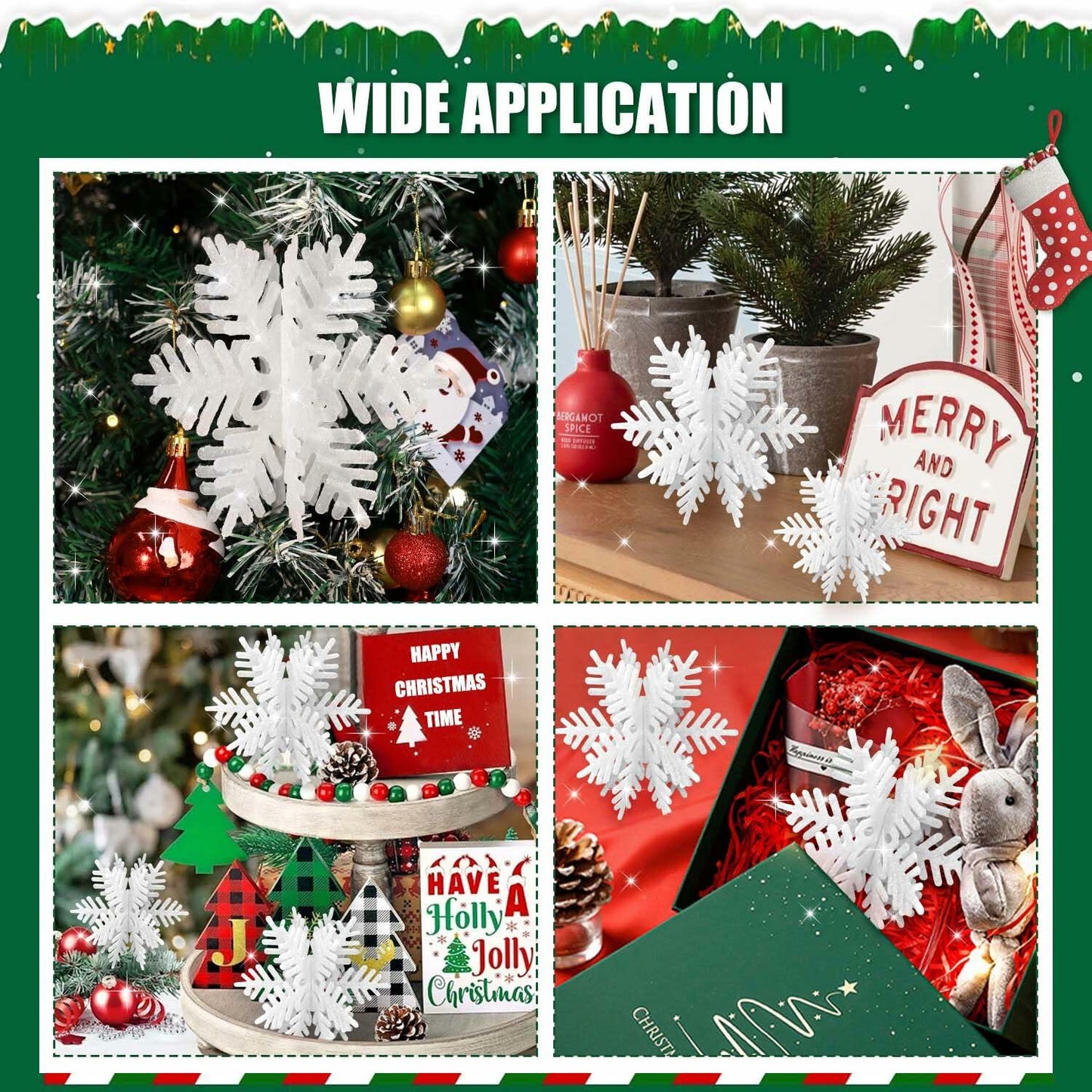 8 PCS 3D Glitter Snowflake Decorations White Christmas Tabletop Decor