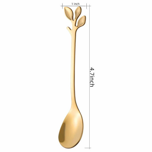 AnSaw 16-Pack Elegant Gold Leaf 4.7" Espresso Spoons Stainless Steel Mini