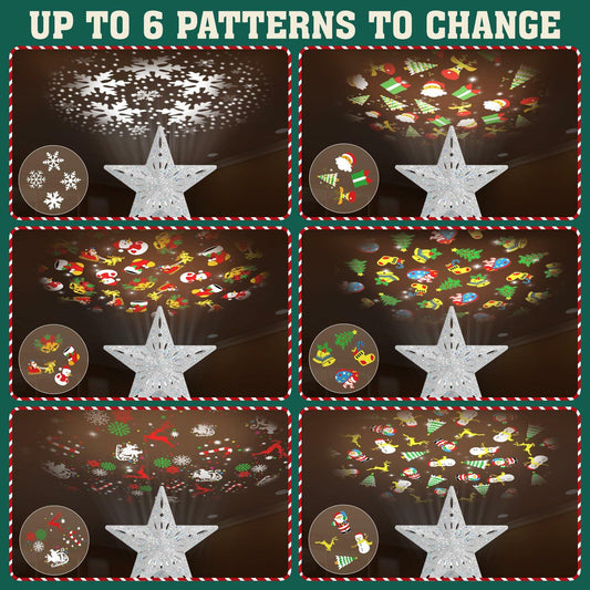 PliMook Christmas Tree Topper LED 3D Glitter Rotating Silver Star Light