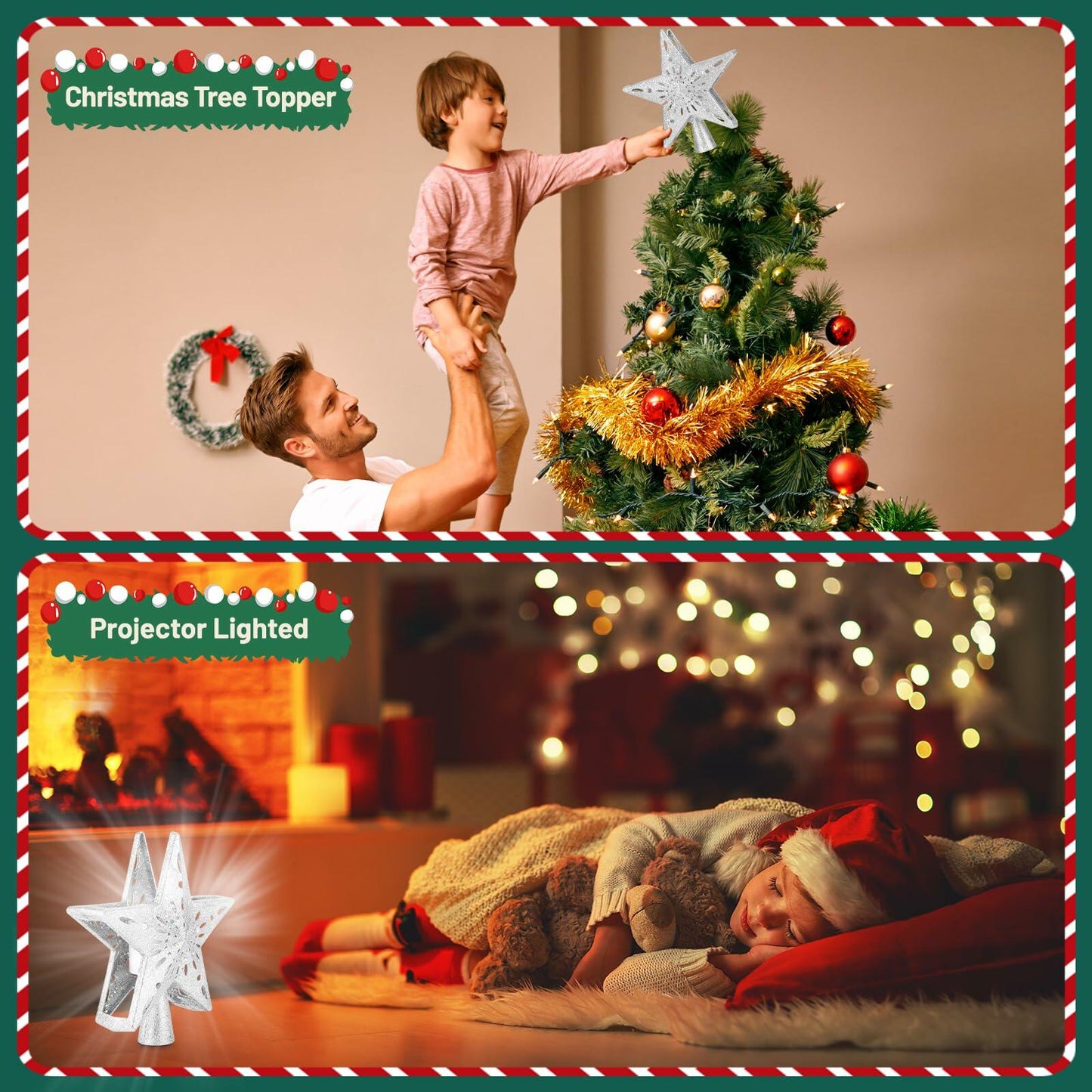 PliMook Christmas Tree Topper LED 3D Glitter Rotating Silver Star Light