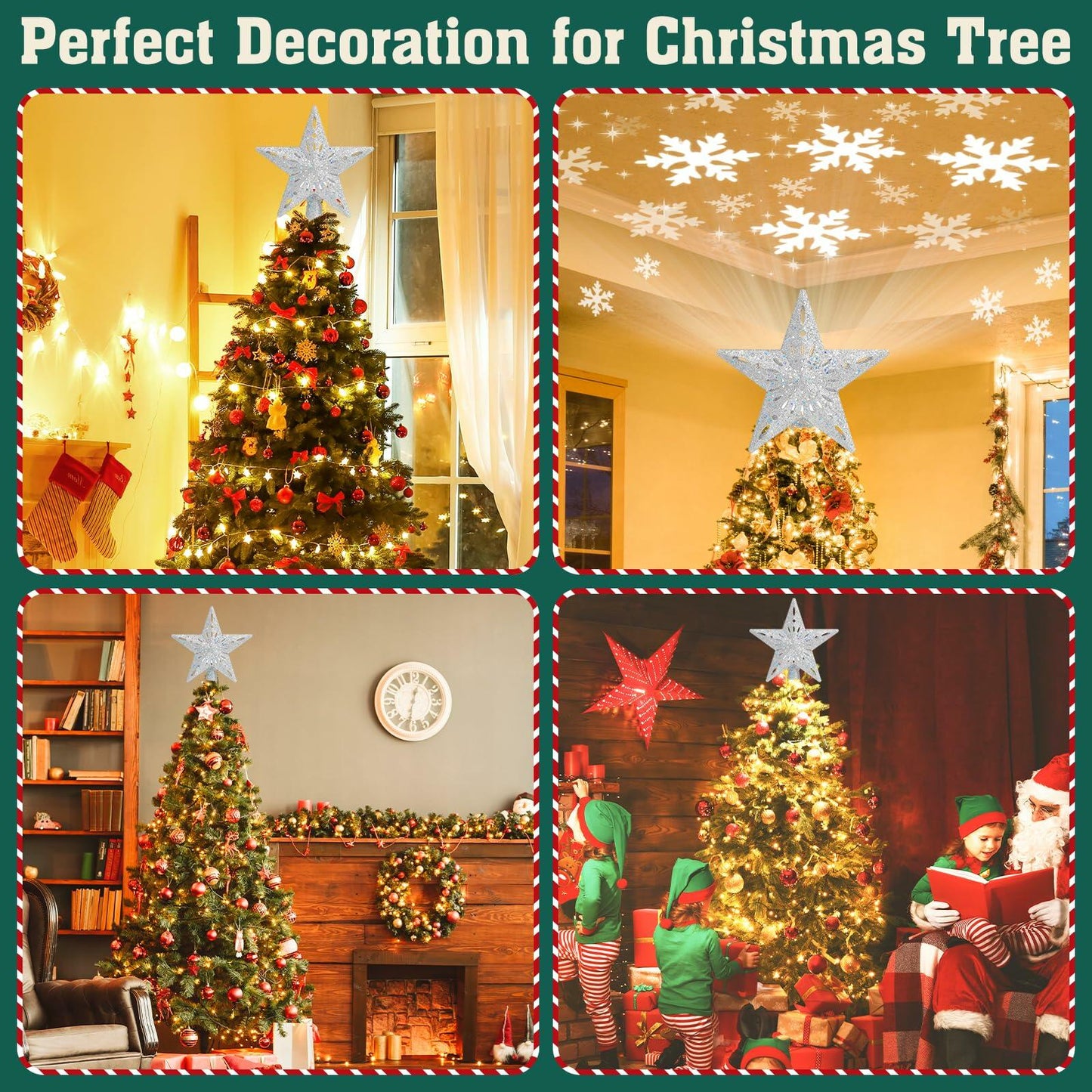 PliMook Christmas Tree Topper LED 3D Glitter Rotating Silver Star Light