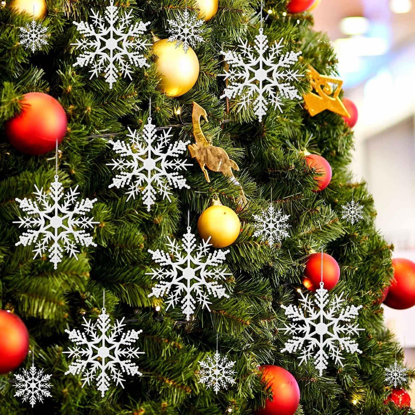 Tmflexe 110 Pcs White Plastic Snowflake Ornaments 6 Sizes Christmas Decor