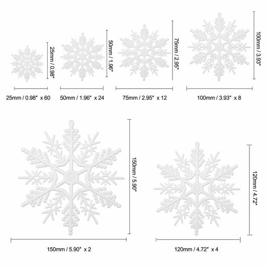 Tmflexe 110 Pcs White Plastic Snowflake Ornaments 6 Sizes Christmas Decor