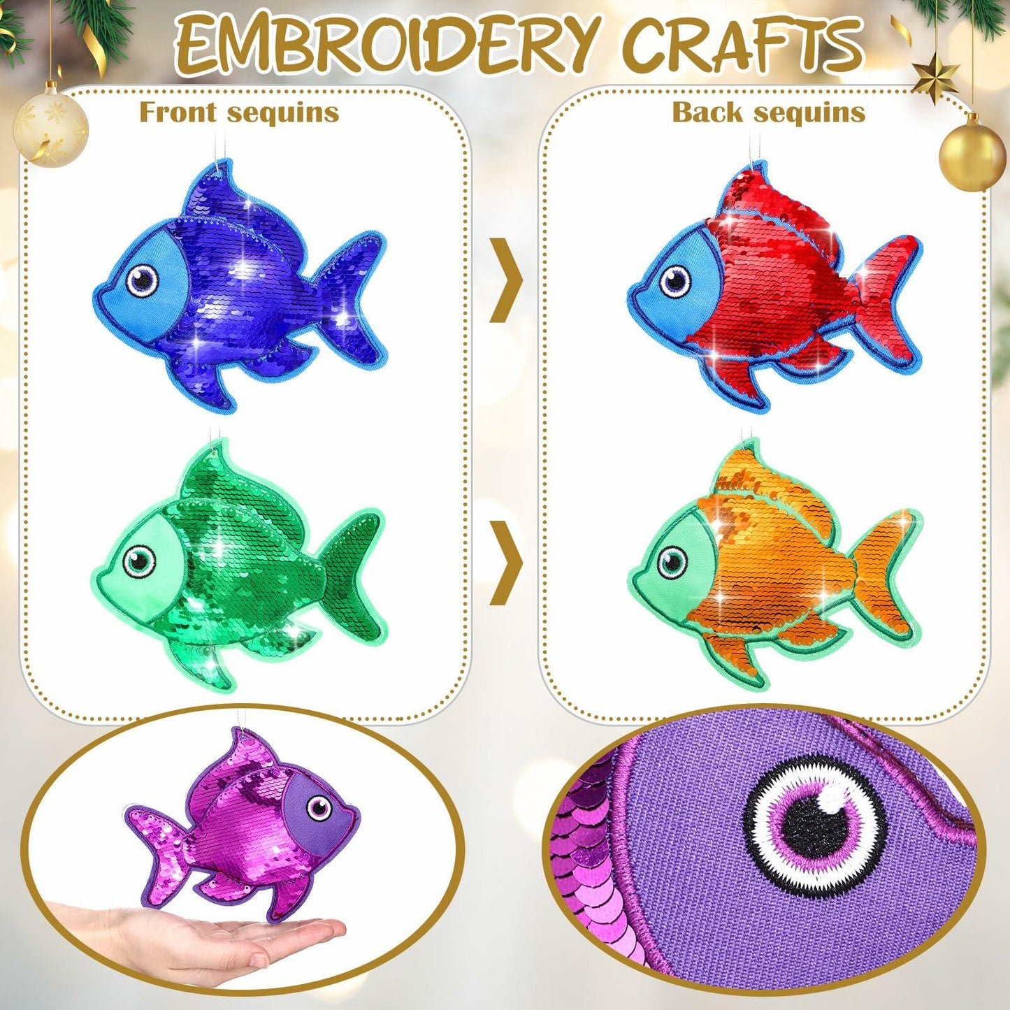Suzile Christmas Fishing Ornaments 4 Pc Large Glitter Fish Coastal Blue