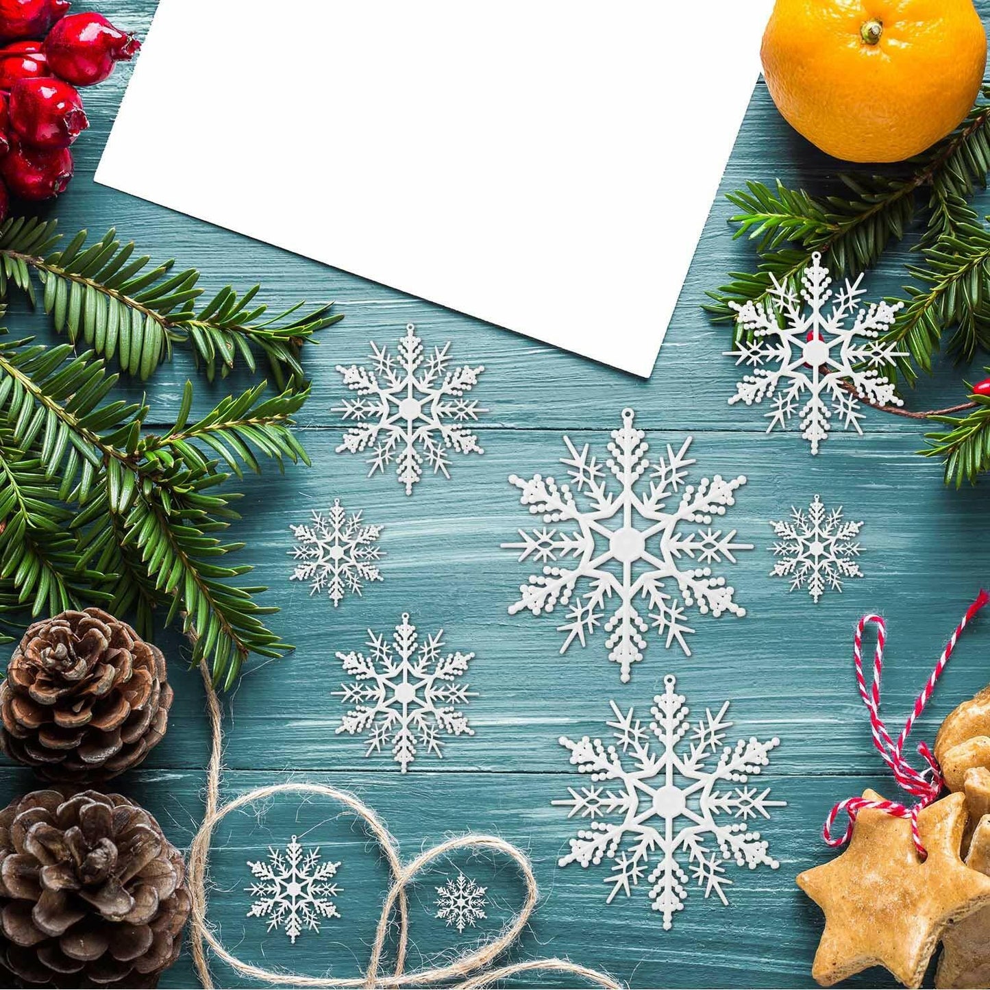 Tmflexe 110 Pcs White Plastic Snowflake Ornaments 6 Sizes Christmas Decor