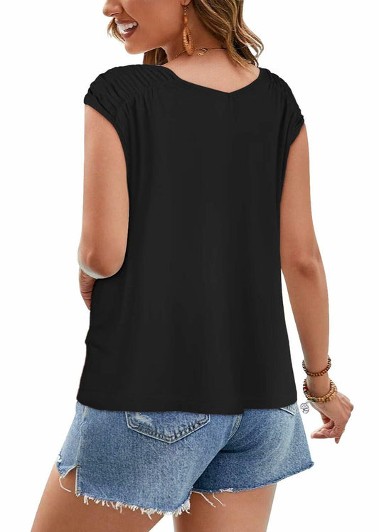 Bliwov Womens V Neck Short Sleeve Casual T Shirt Black 3XL