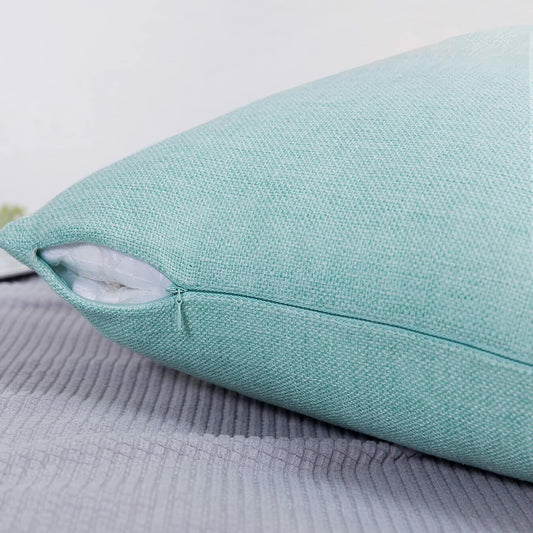 Jepeak Linen Throw Pillow Covers 16x24 Inch Pack of 2 Light Teal