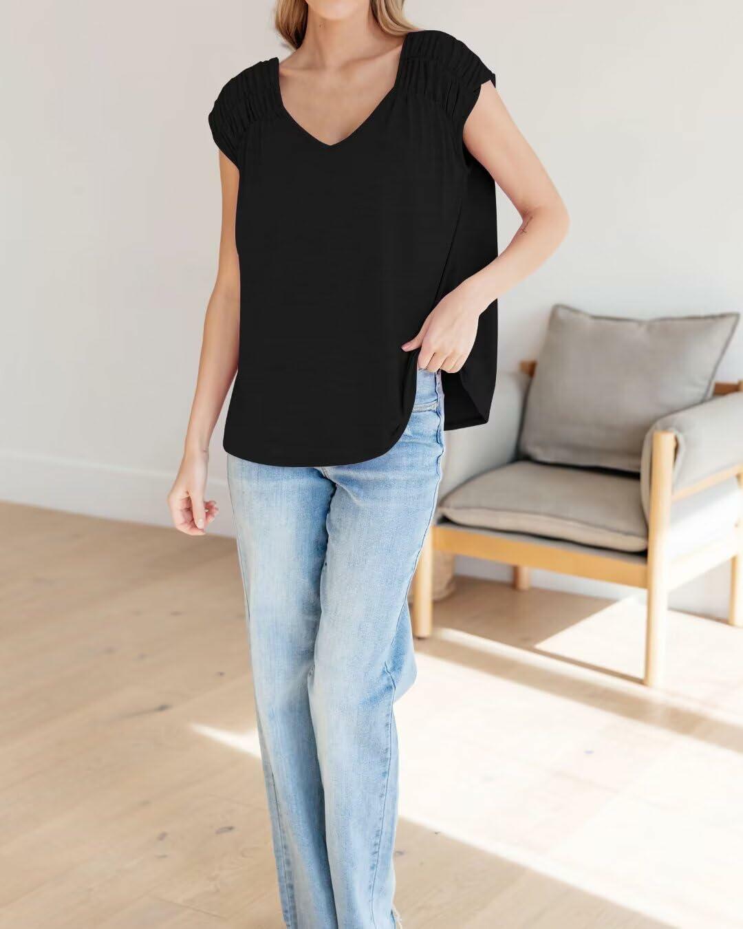 Bliwov Womens V Neck Short Sleeve Casual T Shirt Black 3XL