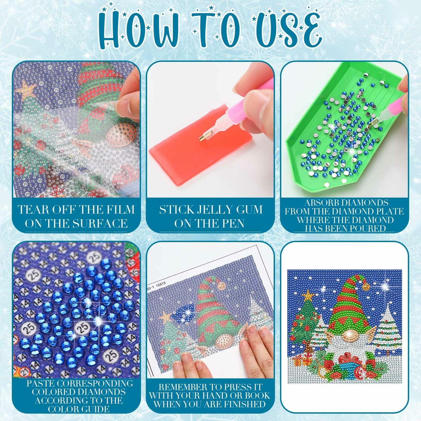 TecUnite Christmas Diamond Painting Kit Gnome 6x6 Inch Classical 9 Pcs