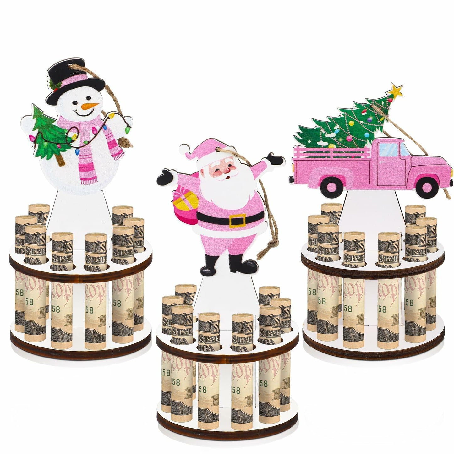 Weysat 3 Pcs Christmas Money Holder Ornaments Wooden Black Cat Xmas Decor