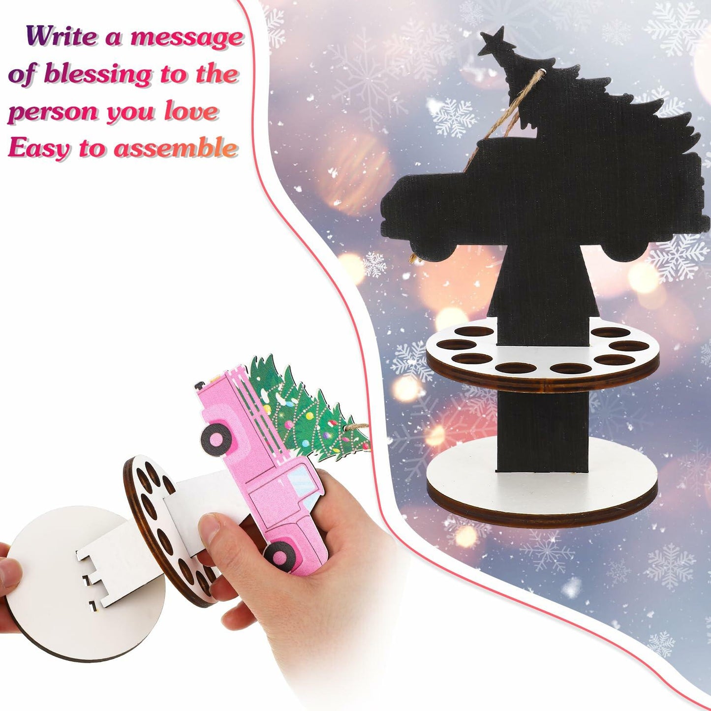 Weysat 3 Pcs Christmas Money Holder Ornaments Wooden Black Cat Xmas Decor