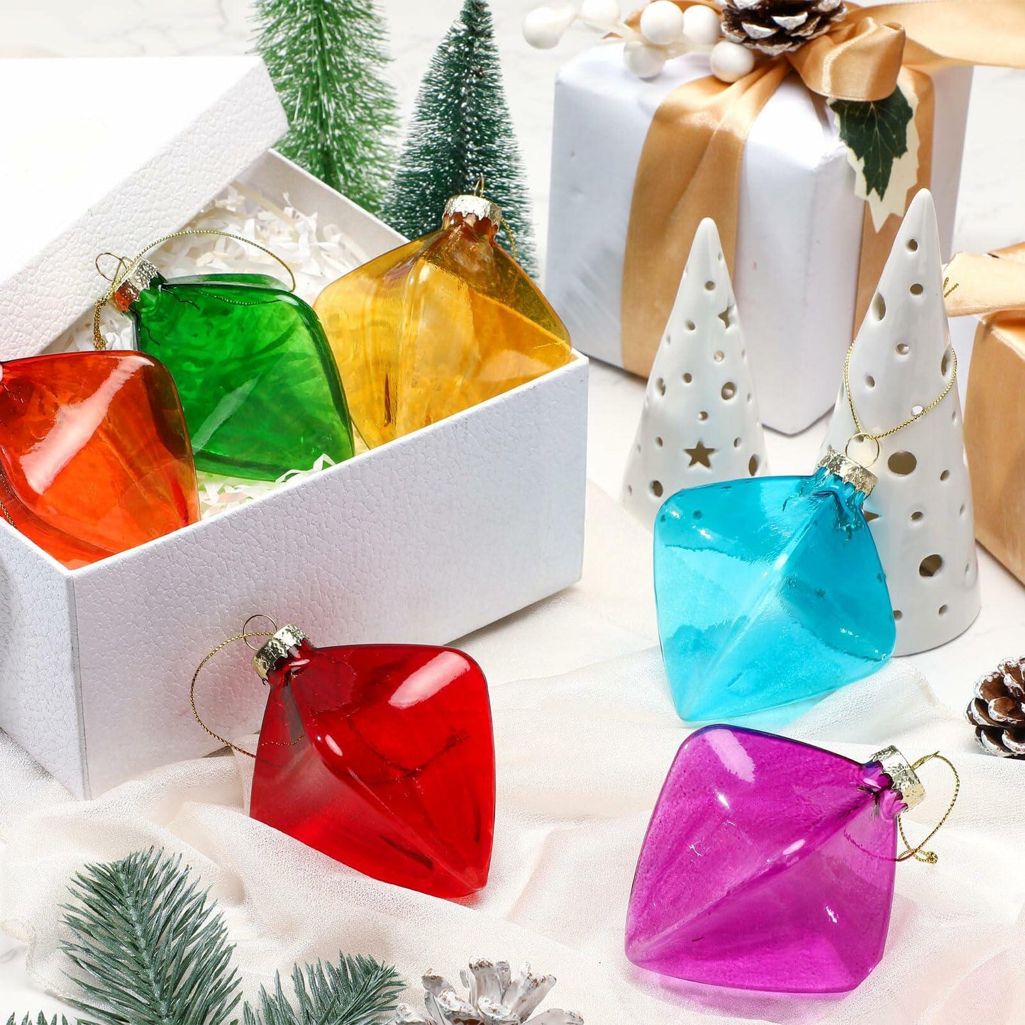 Vercraft Rainbow Glass Christmas Ball Ornaments 3.15in Multicolor 6pcs