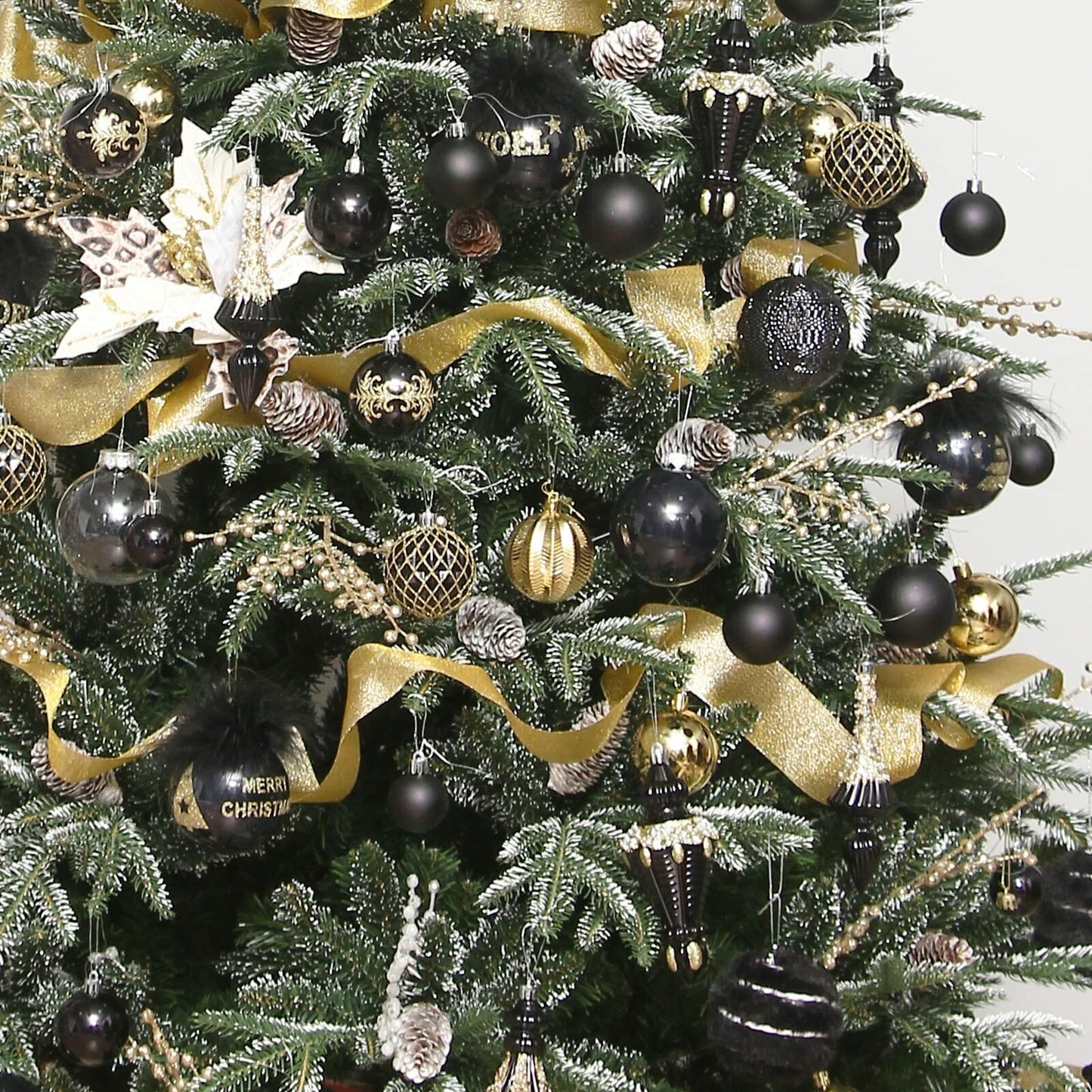 RoseCraft 60mm Hand-Printed Christmas Ball Ornaments Set 24PCS Black/Gold