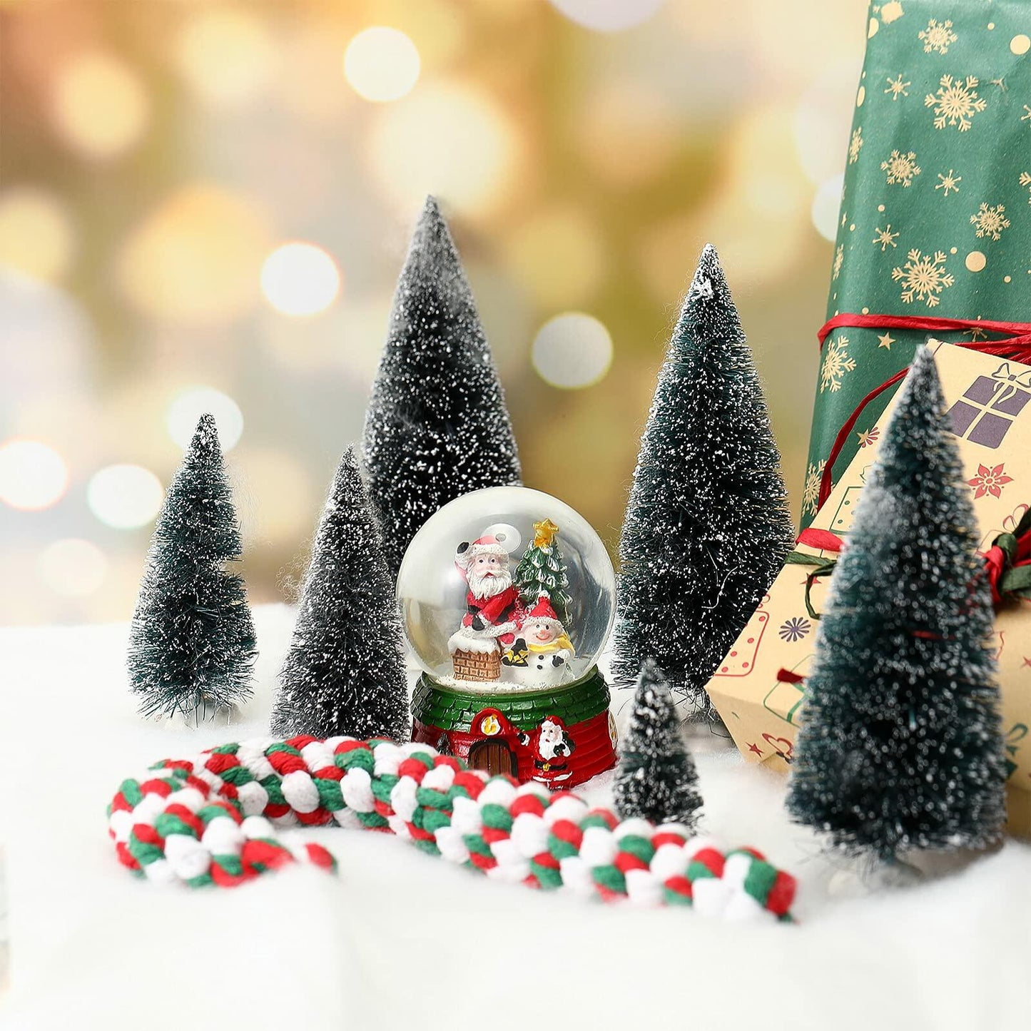Christmas Snow Blanket Roll 40x60in with 19 Mini Sisal Trees White Thick Snow