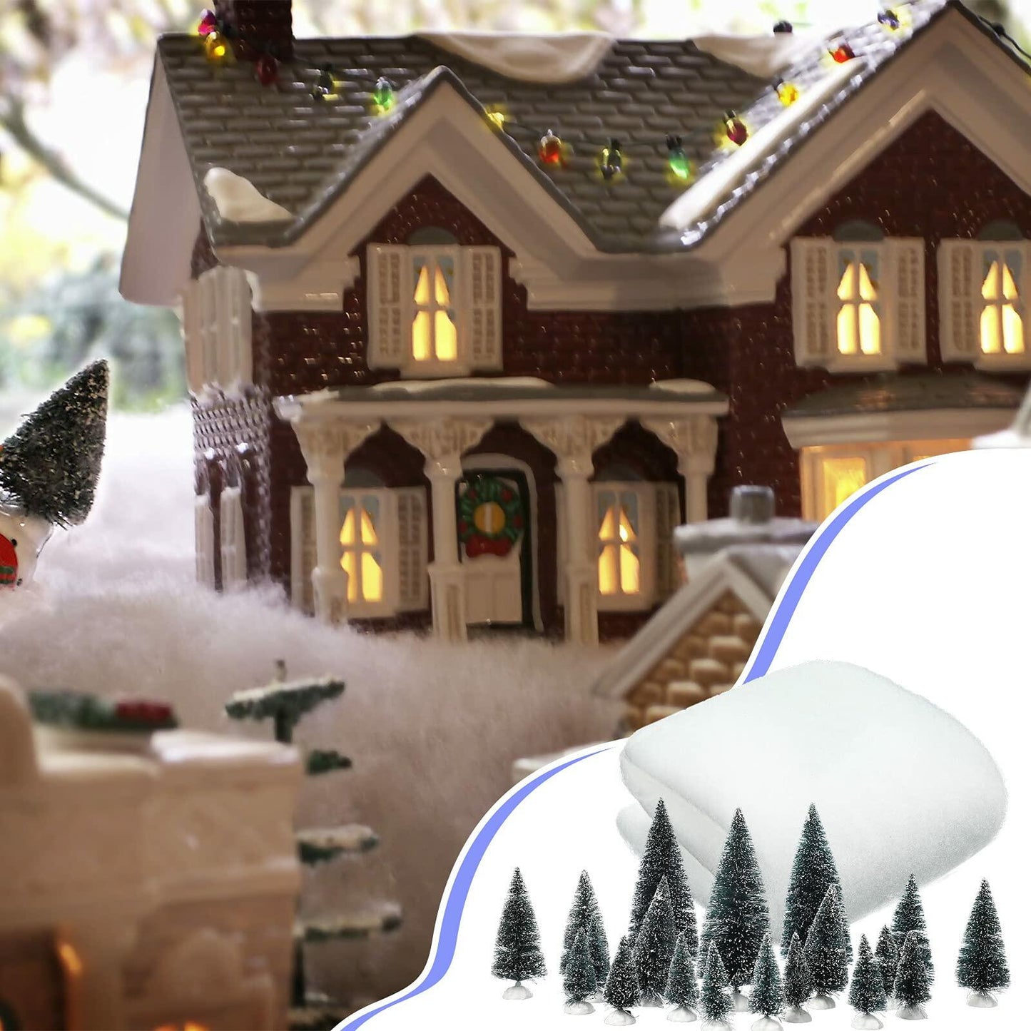 Christmas Snow Blanket Roll 40x60in with 19 Mini Sisal Trees White Thick Snow