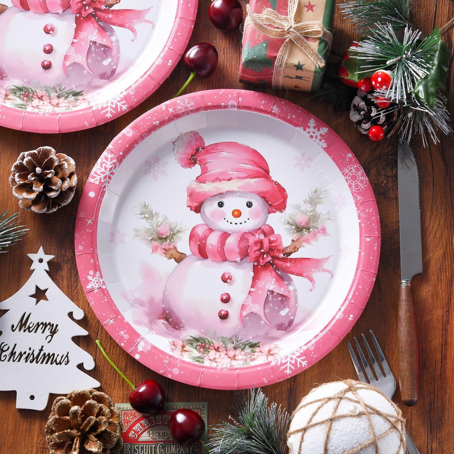 JASSEWRLY 40Pcs Christmas Snowman Disposable Paper Plates Holiday Party