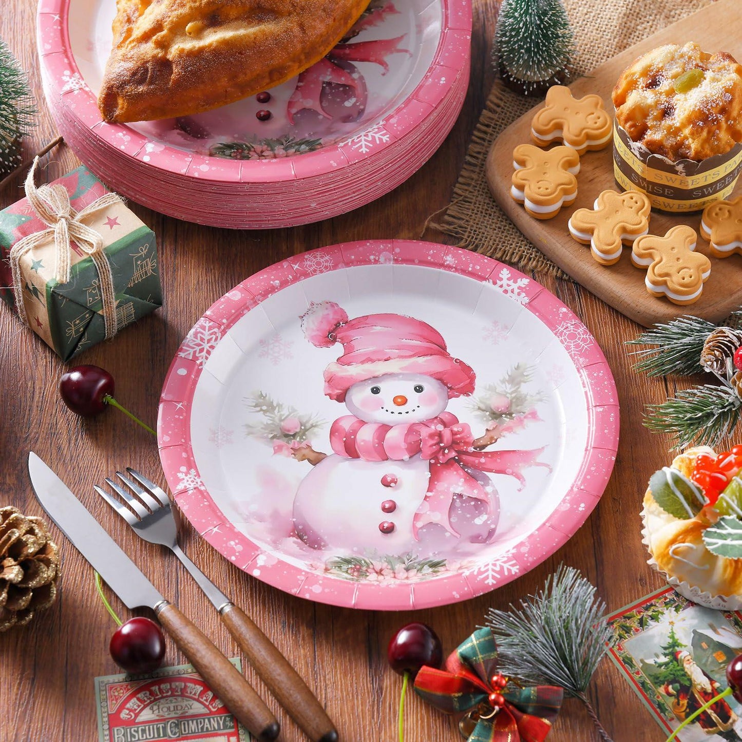 JASSEWRLY 40Pcs Christmas Snowman Disposable Paper Plates Holiday Party