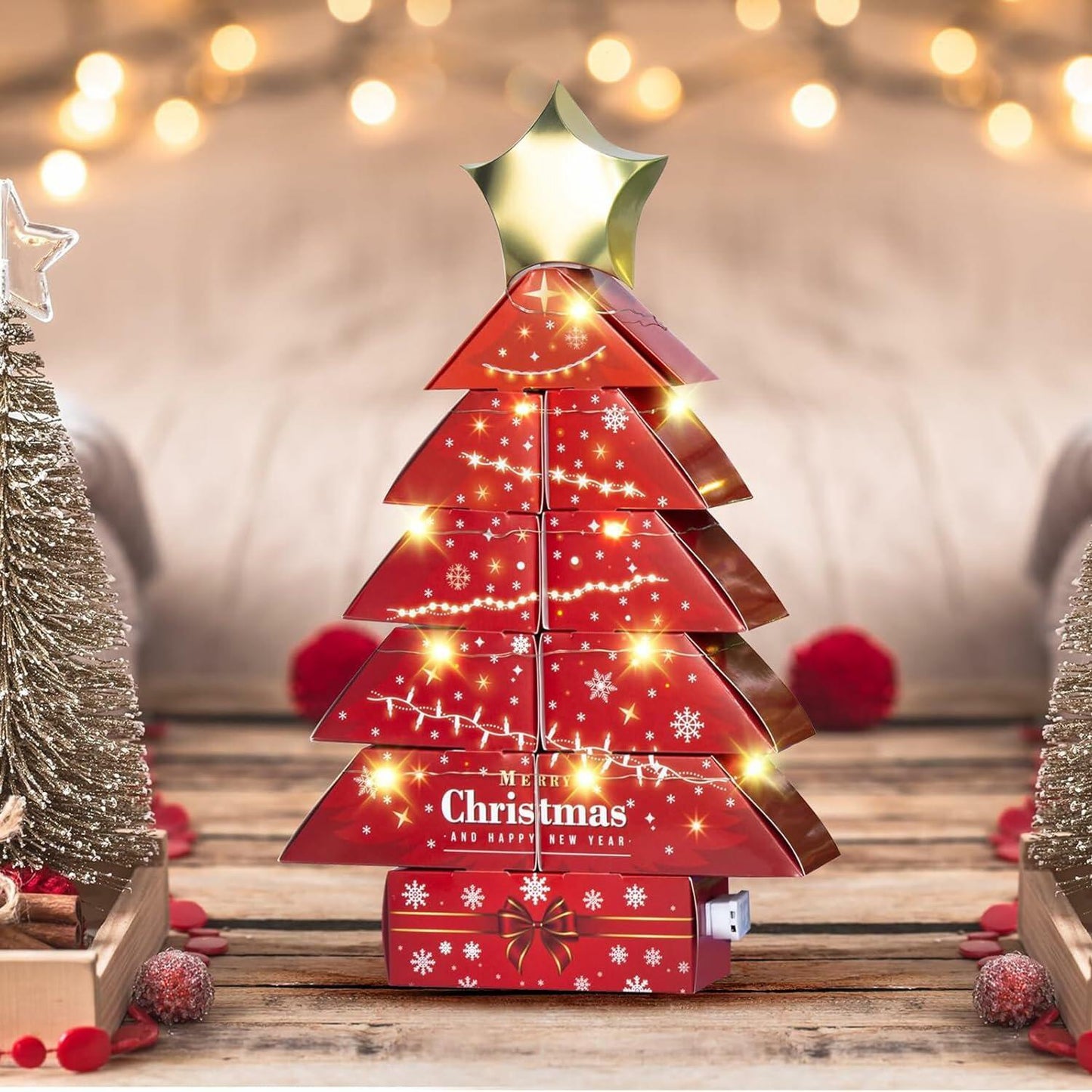 Decoration Boxes Tree Shape LED Light Gift Boxes 19.8x13.6x2.6in Set of 11