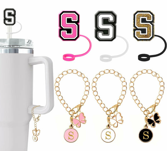 Nuozme Straw Cover Caps 6pcs w/ Initial Butterfly Charms for Stanley 30/40oz