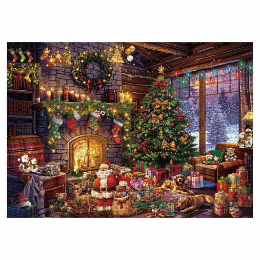 Christmas Cabin Puzzle 1000 Piece Winter Holiday Santa Claus Red Jigsaw