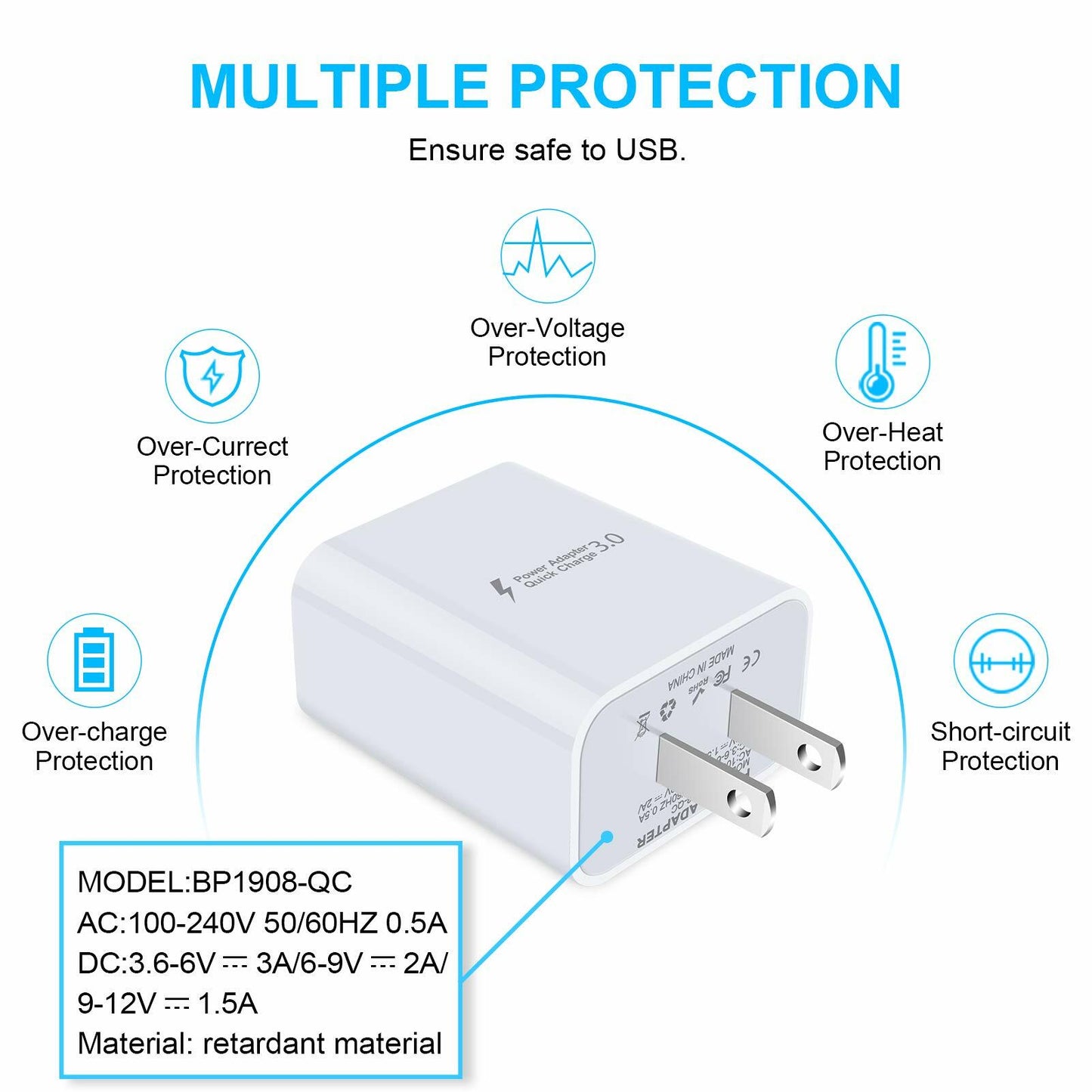 Quick Charge 3.0 18W USB Wall Charger Fast Adapter for Samsung Galaxy Black