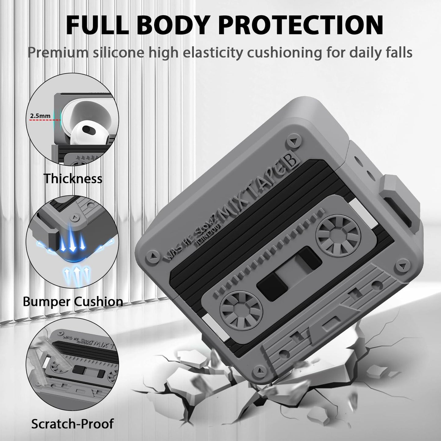 MOFREE AirPods 3 Case Cover Cassette Tape Design Soft Silicone Black