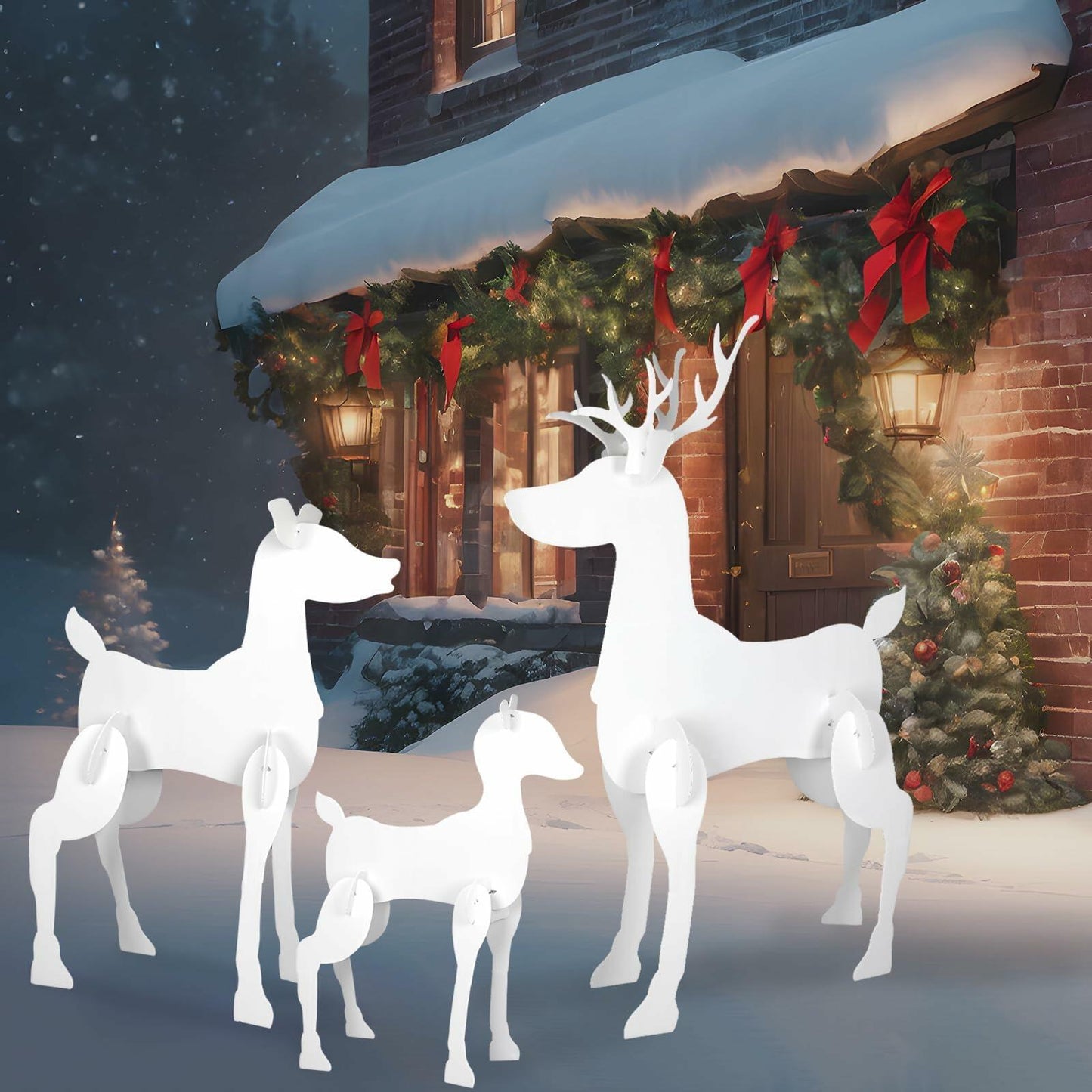 3 Pc Christmas Outdoor Reindeer Yard Sign White PVC 56x42x31in Set
