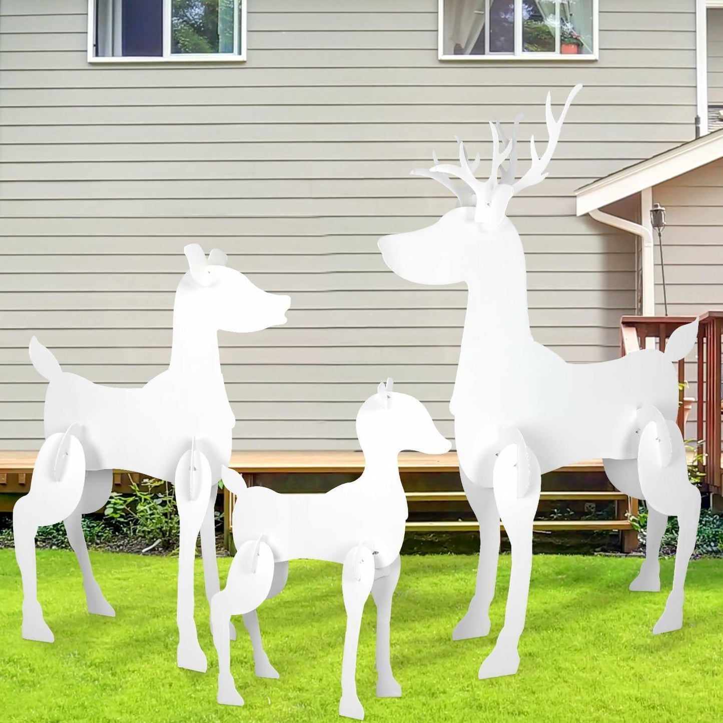 3 Pc Christmas Outdoor Reindeer Yard Sign White PVC 56x42x31in Set