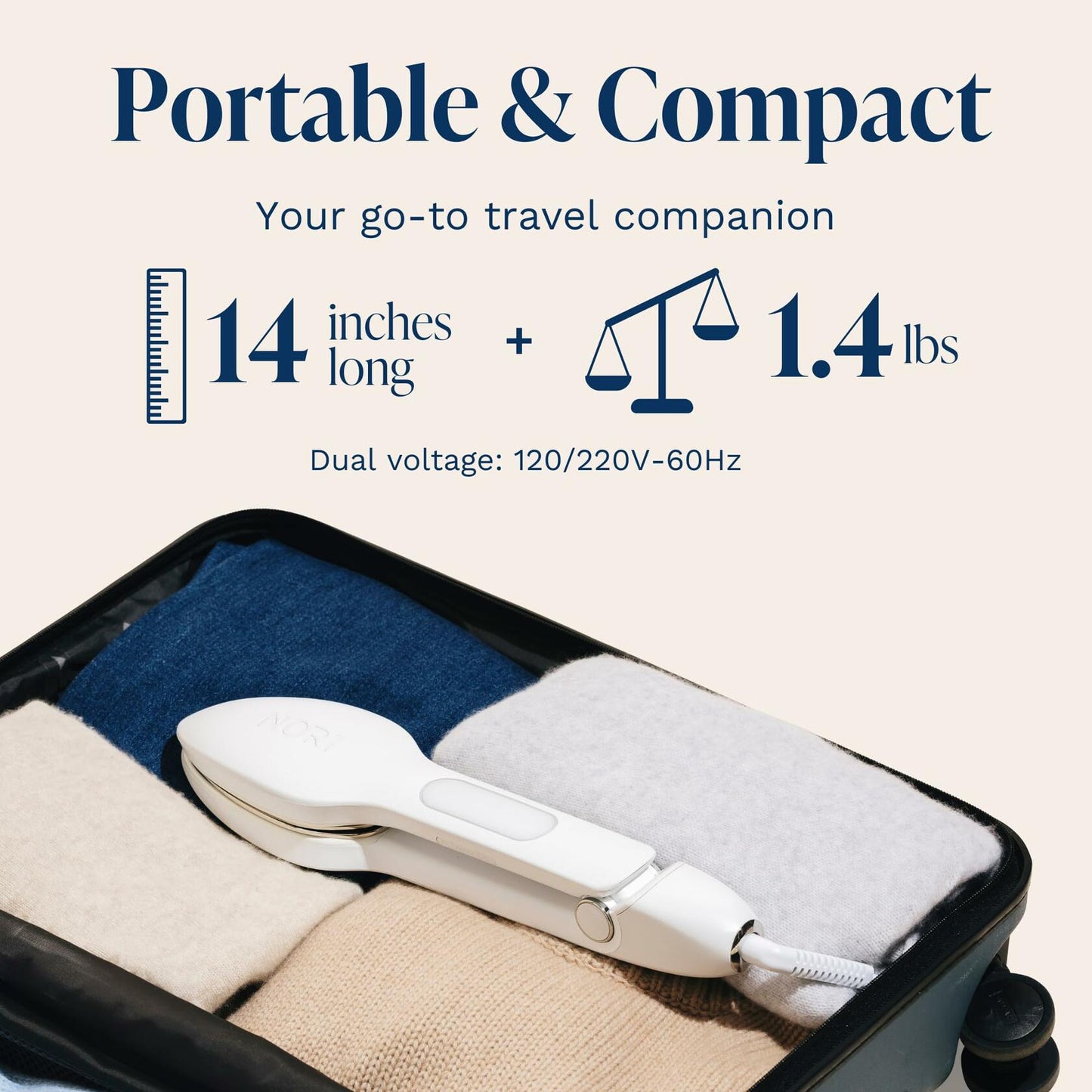 Nori Press Travel Steam Iron Handheld 6 Fabric Settings White